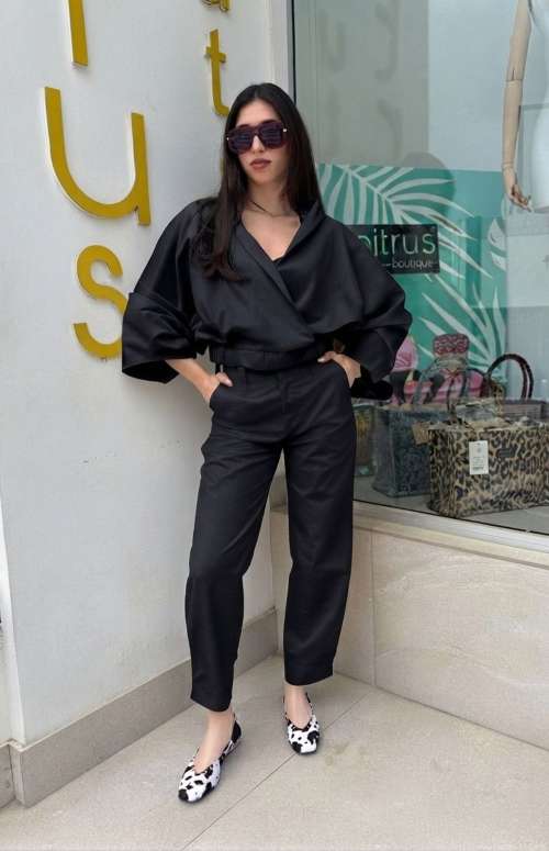 CO-ORD HIGH COLLAR SHIRT & HIGH WAIST CARGO PANTS