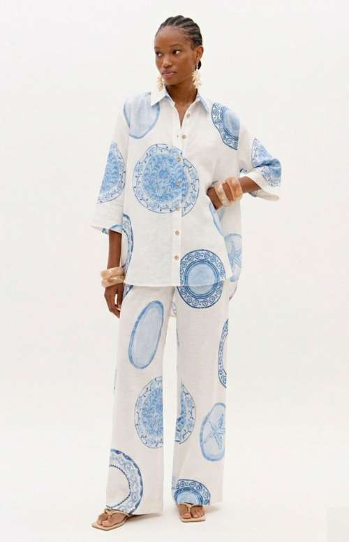 CO-ORD SATIN PRINTED | SHIRT & WIDE LEG PANTS