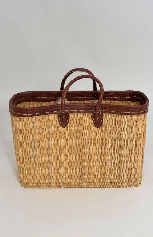RAFFIA BEACH BAG WITH LEATHER HANDLE