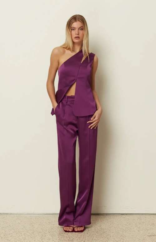 CO-ORD ASYMMETRICAL CUT-OUT TAILORED VEST & SATIN TAILORED PANTS