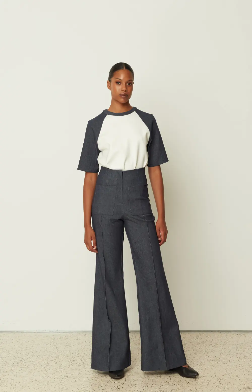 CO-ORD DENIM | T-SHIRT & HIGH-WAISTED DENIM WIDE PANTS