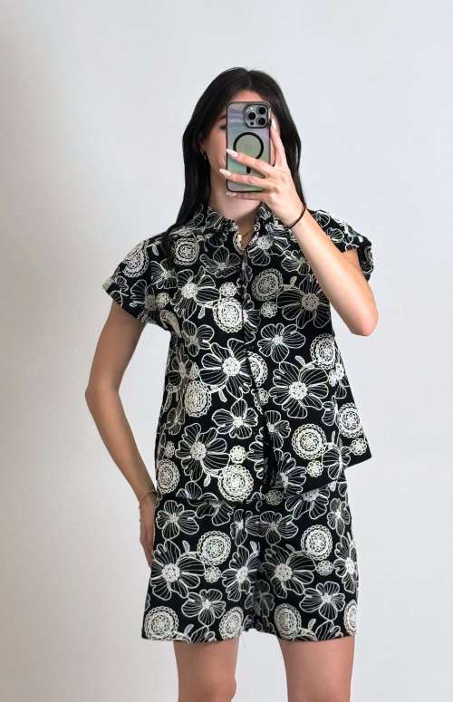 CO-ORD FLOWER EMBROIDERY | SHIRT & SHORTS