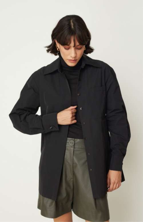 TRENCH SHIRT WITH TYE | BLACK