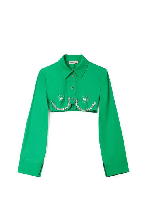 CROPPED CRYSTAL TOP WITH LOGOS | GREEN