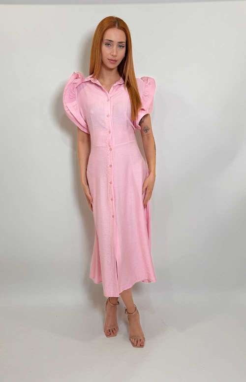 SHIRT DRESS WITH RUFFLE SLEEVES | PINK