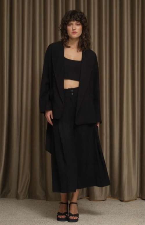 CO-ORD 3 PCS BELTED JACKET & ZIP CULOTTE & CROP TOP