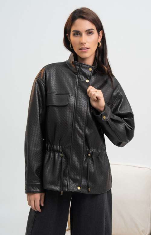 LEATHER JACKET WITH DRAWSTRING WAIST