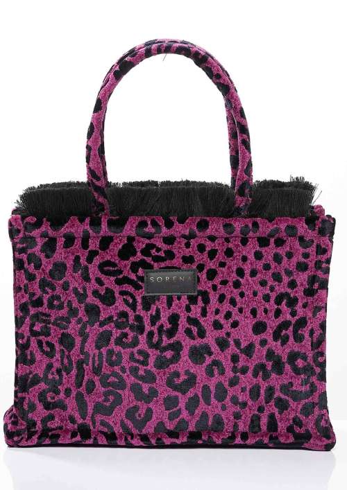 LEOPARD VELVET MAGENTA MEDIUM TOTE BAG