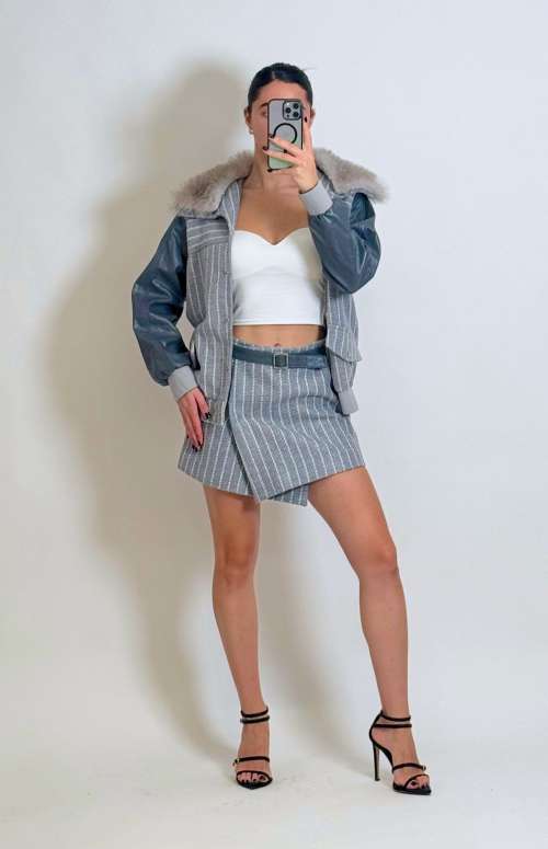CO-ORD STRIPED COAT & MINI SKIRT