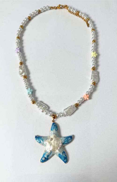 SUMMER NECKLACE WITH PEARLS & STARFISH PENDANT