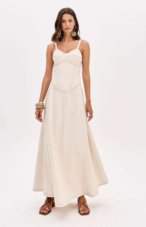 DENIM FLARED MAXI DRESS