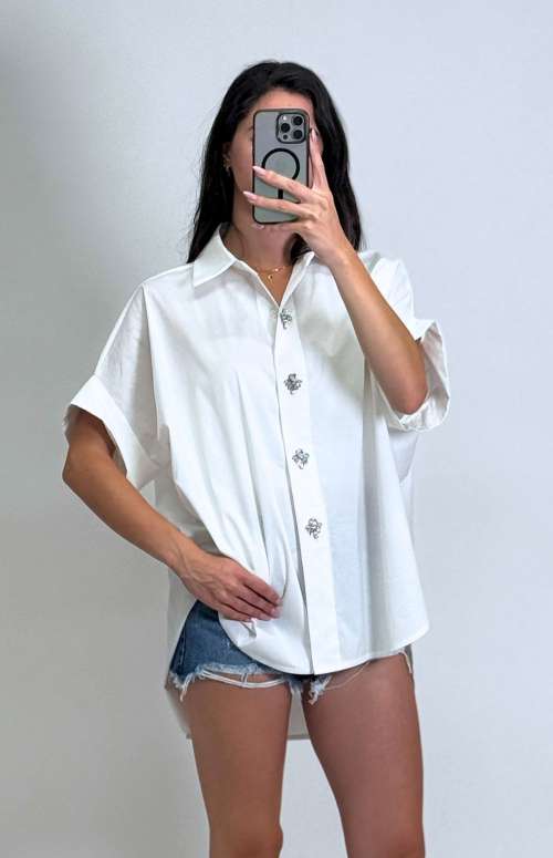 OVERSIZED SHIRT WITH EMBELLISHED BUTTONS