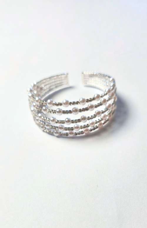 MULTI-STRAND PEARL AND RHINESTONE CUFF BRACELET