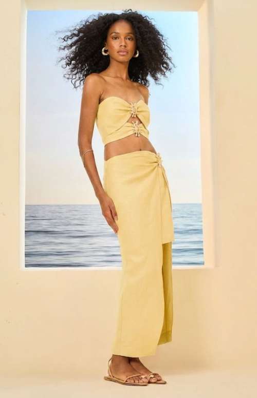 CO-ORD LINEN TOP & SKIRT WITH CUT- OUT NECKLINE