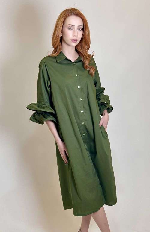 SHIRT DRESS WITH RUFFLE SLEEVES