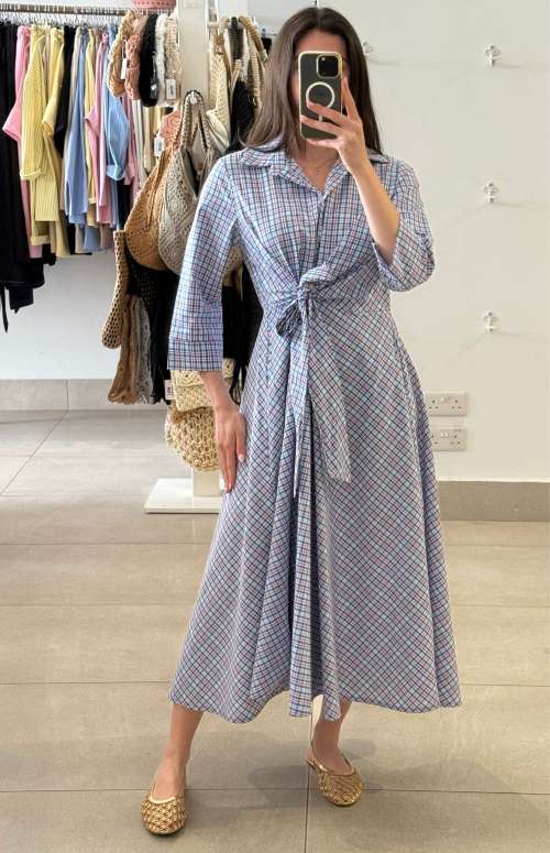 SHIRT DRESS WITH TIE-FRONT DETAIL