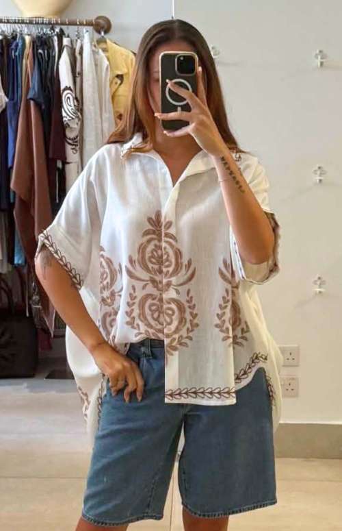 LINEN BLEND SHIRT WITH PRINT