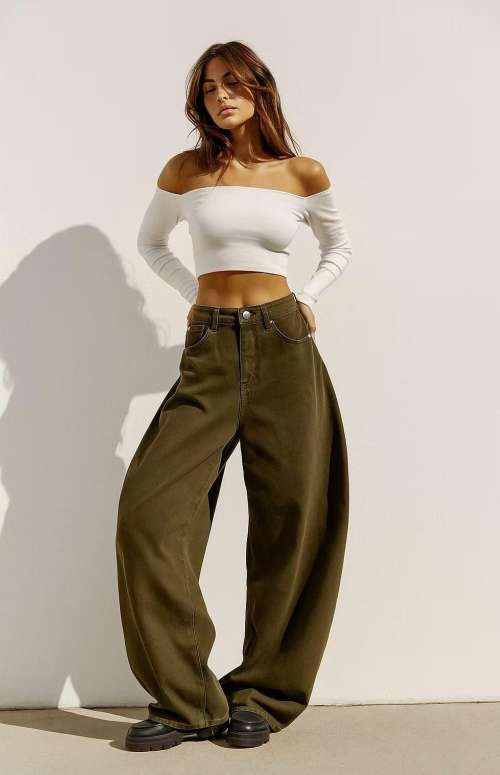 HIGH WAISTED BARREL LEG JEANS