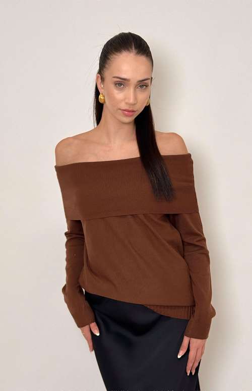 OFF THE SHOULDER TOP | BROWN