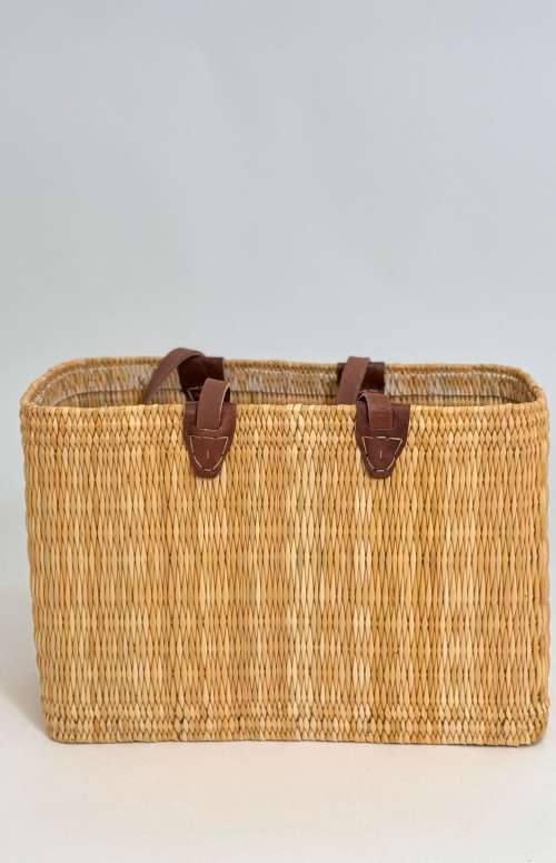 RAFFIA BEACH BAG WITH LEATHER STRAP