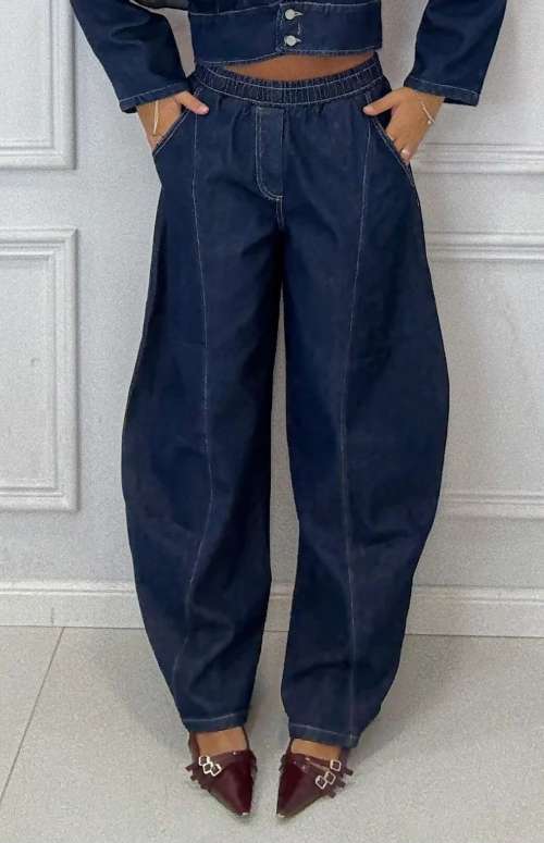 BARREL DENIM WITH ELASTIC WAISTBAND