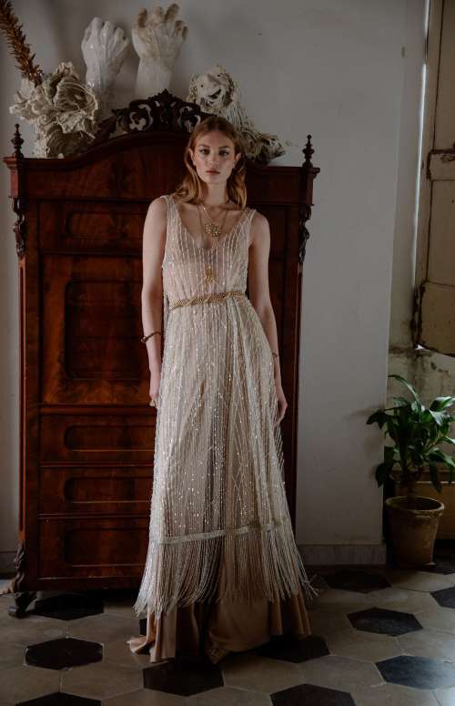 WHISPER DRESS | PEARL BEADED FRINGED