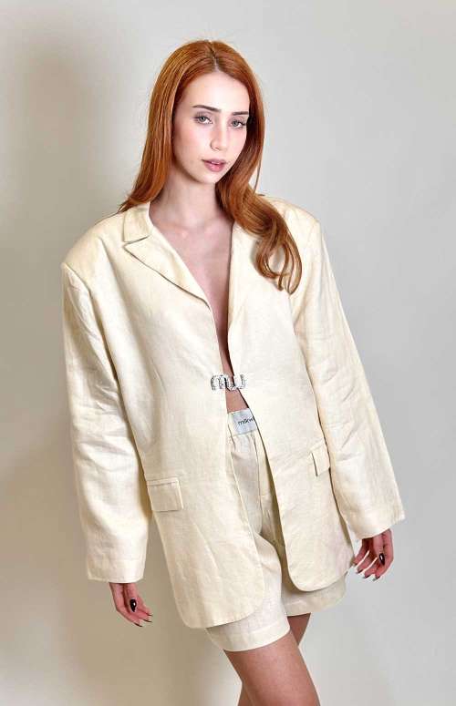 OVERSIZED PURE LINEN BLAZER WITH MW PIN