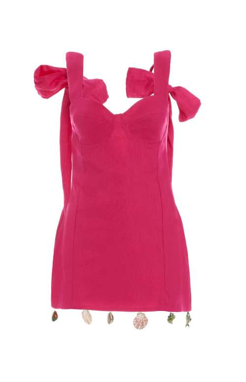MINI PURE LINEN DRESS WITH SHELLS