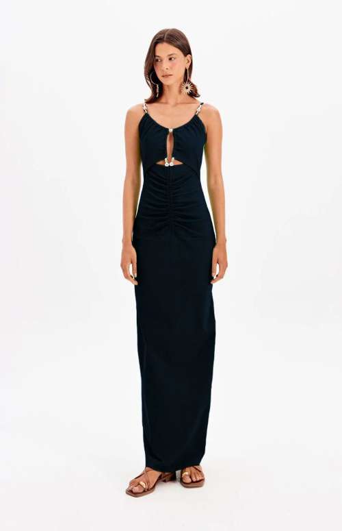 MAXI FITTED DRESS WITH SILVER BEAD DETAILS