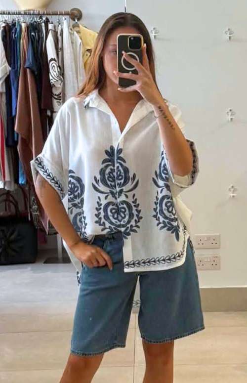 LINEN BLEND SHIRT WITH PRINT