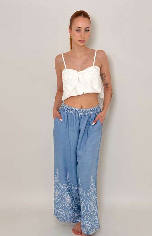 PANTS WITH EMBROIDERY | LIGHT BLUE