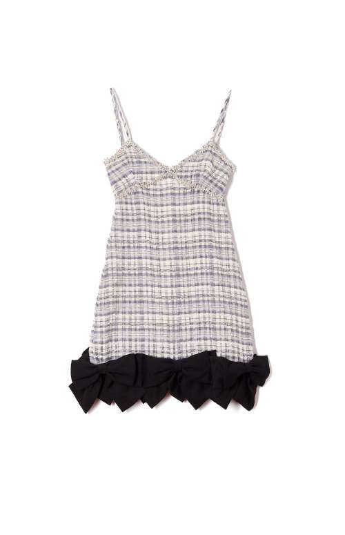 PLAID MINI DRESS WITH BOWS | BLUE