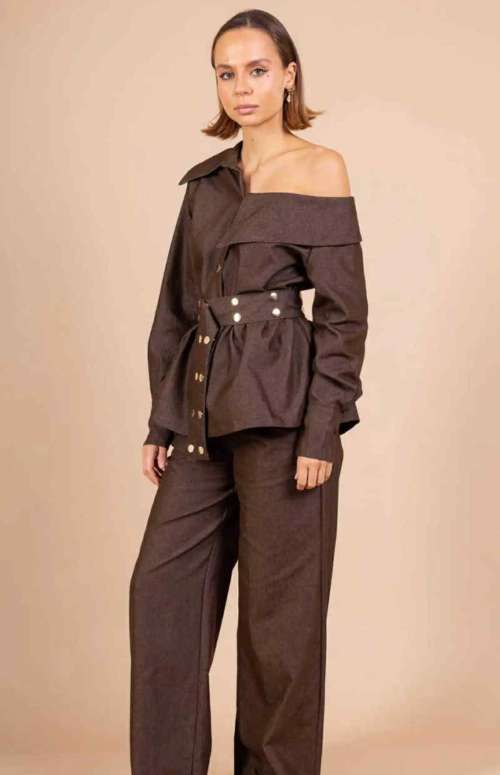 CO-ORD DENIM WITH GOLD BUTTONS | SHIRT & WIDE LEG PANTS