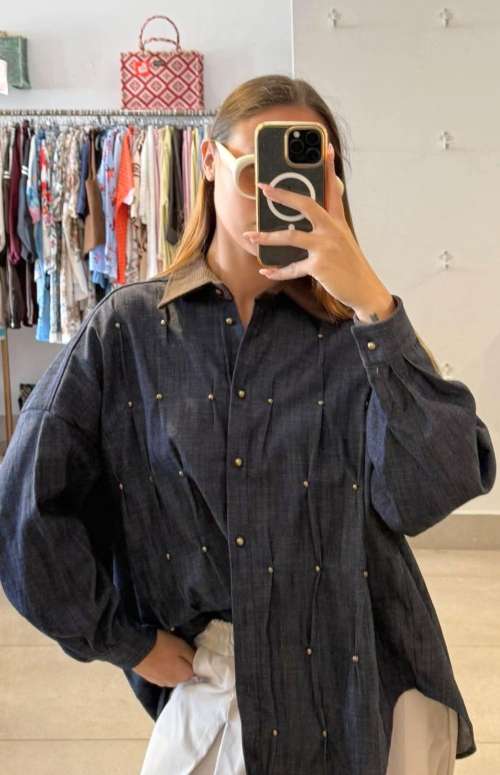 DENIM SHIRT WITH CURDUROY COLLAR
