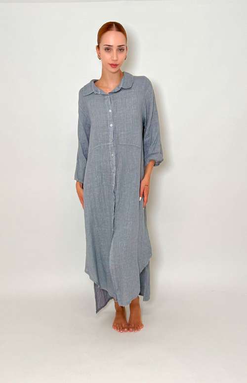 MAXI LINEN SHIRT DRESS | GREY