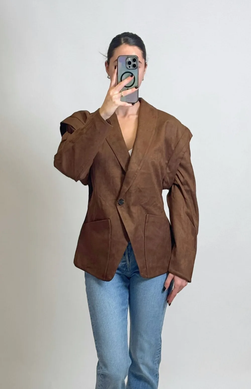 SUEDE JACKET WITH STRUCTURED SHOULDERS