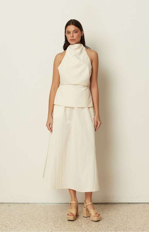 CO-ORD HALTER DRAPED TOP & MIDI A LINE SKIRT