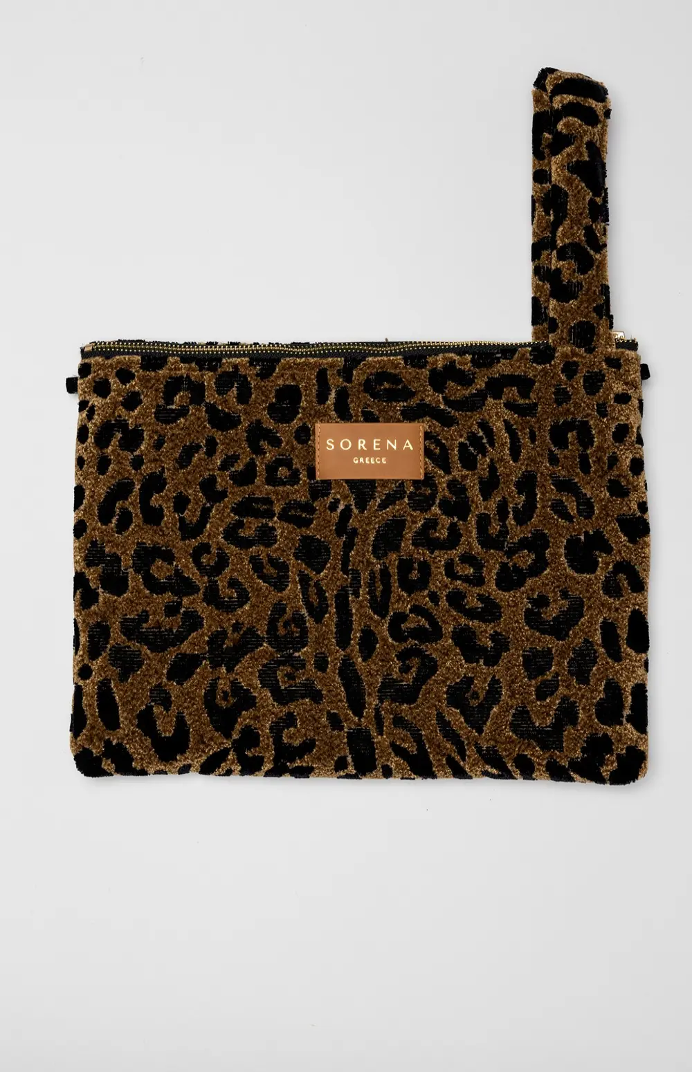 LEOPARD VELVET BROWN CLUTCH