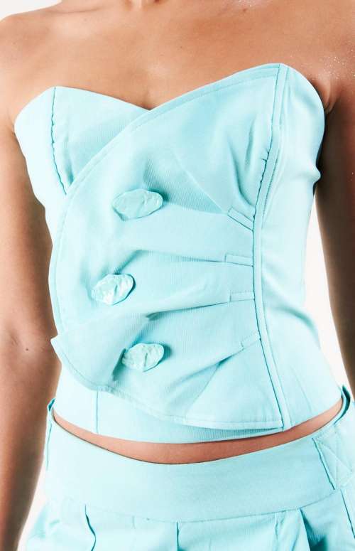 CO-ORD CORSET STYLE TOP & TAILORED SHORTS WITH MATINGALE AND RIBS