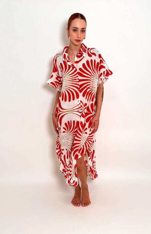 PRINTED SHIRT DRESS | RED